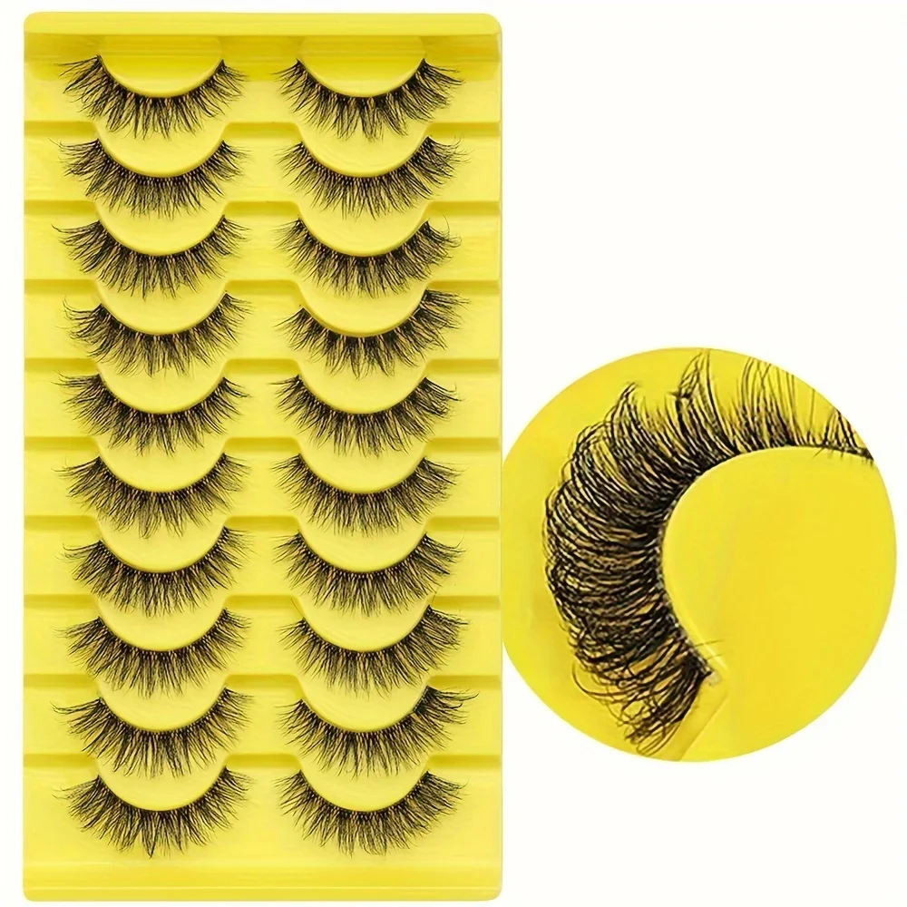 10 Pairs Hypoallergenic Dd Curl Slavic Volume False Eyelashes - Thick, Full Strip With Large 3D Curve For Dramatic Eye Makeup