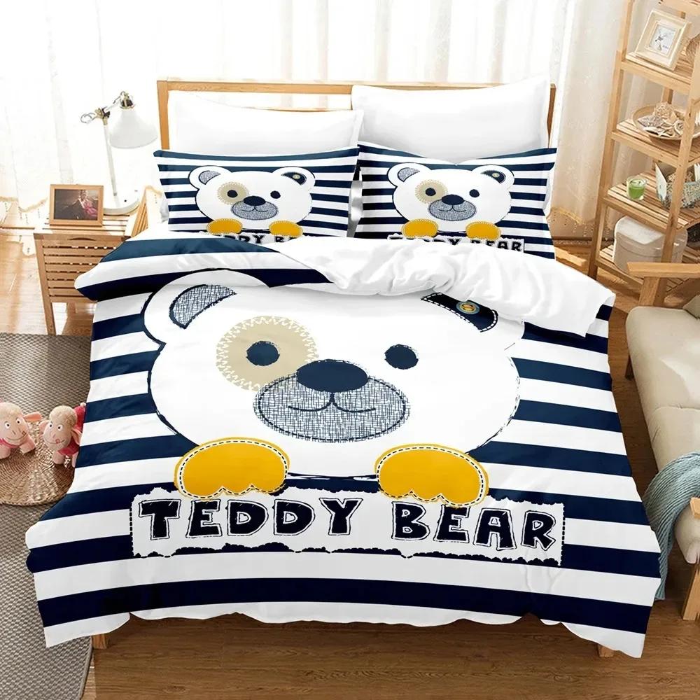 3D Print Teddy Bear Bedding Set Duvet Cover Bed Set Quilt Cover Pillowcase Comforter king Queen Size Boys Adult Bedding Set