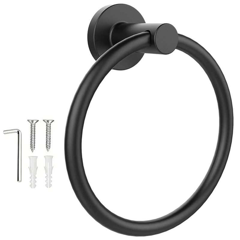 Towel Holder for Bathroom Wall Matte Black Towel Ring Stainless Steel Hand Towel Holder Heavy Duty Towel Hanger for Bath Kitchen