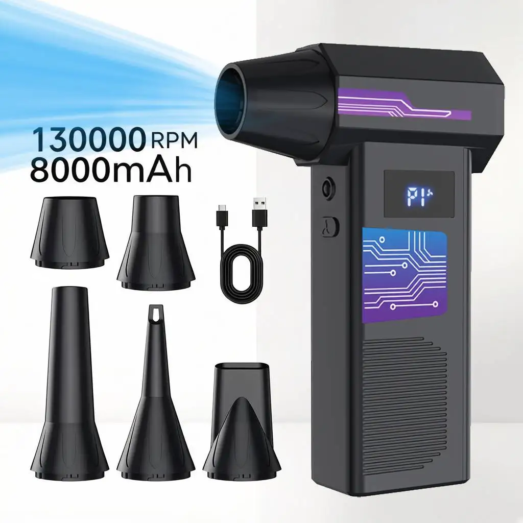 

Wireless Jet Fan Air Blower 130000Rpm Brushless 4 Gears Adjustable Turbo Blower Digital Display Cordless Compressed Air Duster