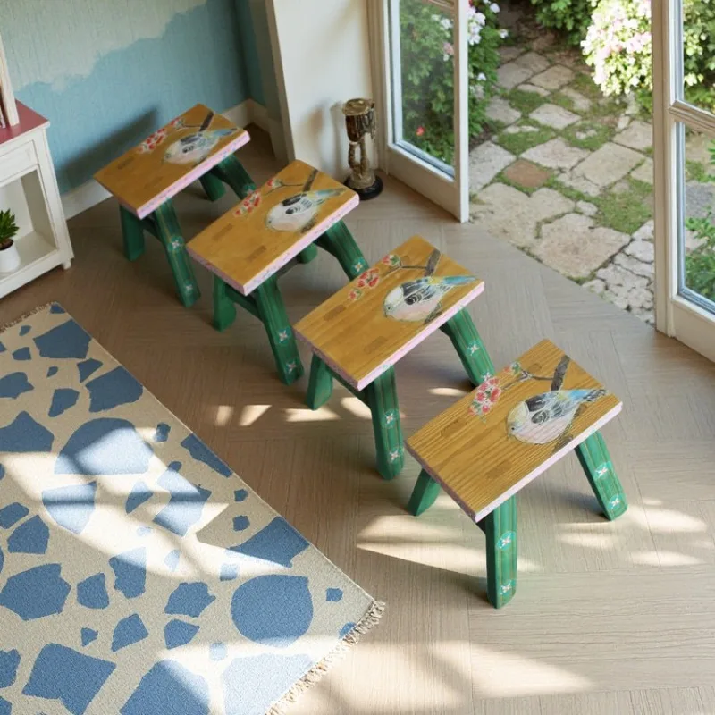 Old elm painted small bench shoe changing  children's stool retro low stool home fashion creative