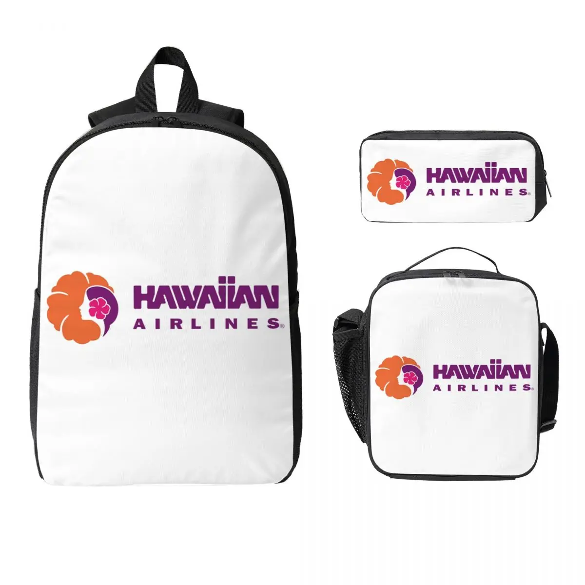 

Hawaiian Airlines Backpack Student Boys Girls BookBag School Bag Computer Shoulder Bags 3ps Insulated Lunch Bag Pencil Case