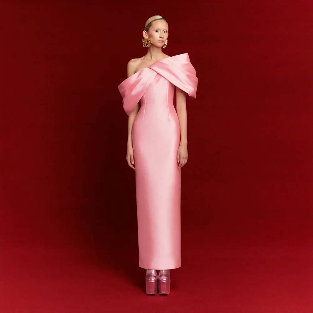 

Column Prom Dresses Maxi Bow One Shoulder Pink Satin Formal Gowns for Women Sleeveless Back Split 2025 Prom Gown Customized