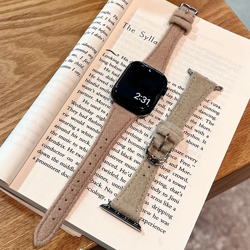 

Plush Leather Strap for Apple Watch Accessories Ultra 2 49mm Serie 7 8 9 41/45mm Slim Bracelet for IWatch Band SE 6 5 4 40mm 44