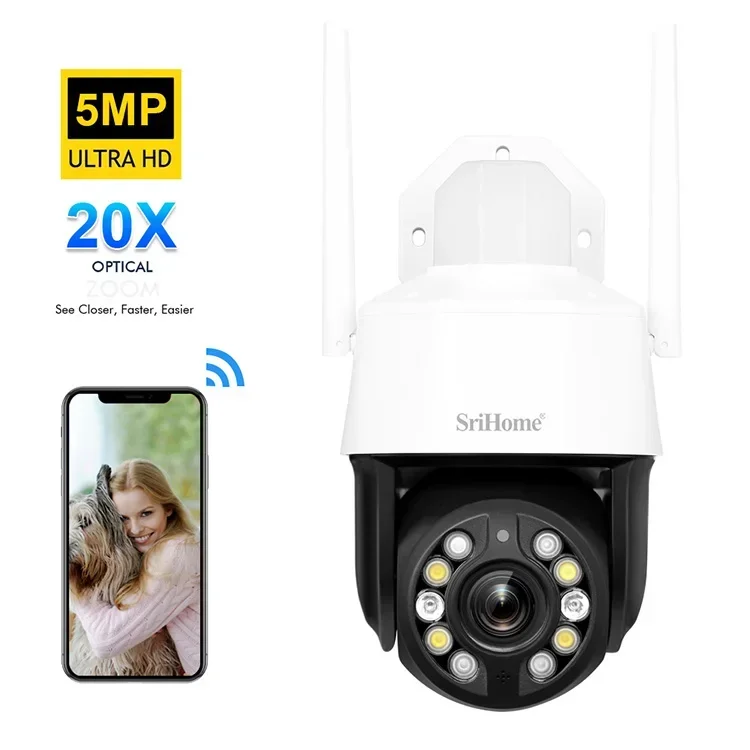 Wholesale Srihome SH041 20x ptz Optical Zoom Outdoor waterproof IR-CUT Night Vision Wireless WiFi 5mp Security IP Camera Systems