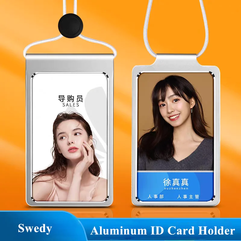 Aluminum Alloy Office Student ID Work Name Card Cover Metal ID Badge Card Holder With Lanyard
