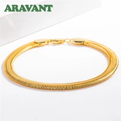 Aravant 925 Silver 18K Gold 6MM Snake Chains Bracelet For Women Men Fashion Jewelry