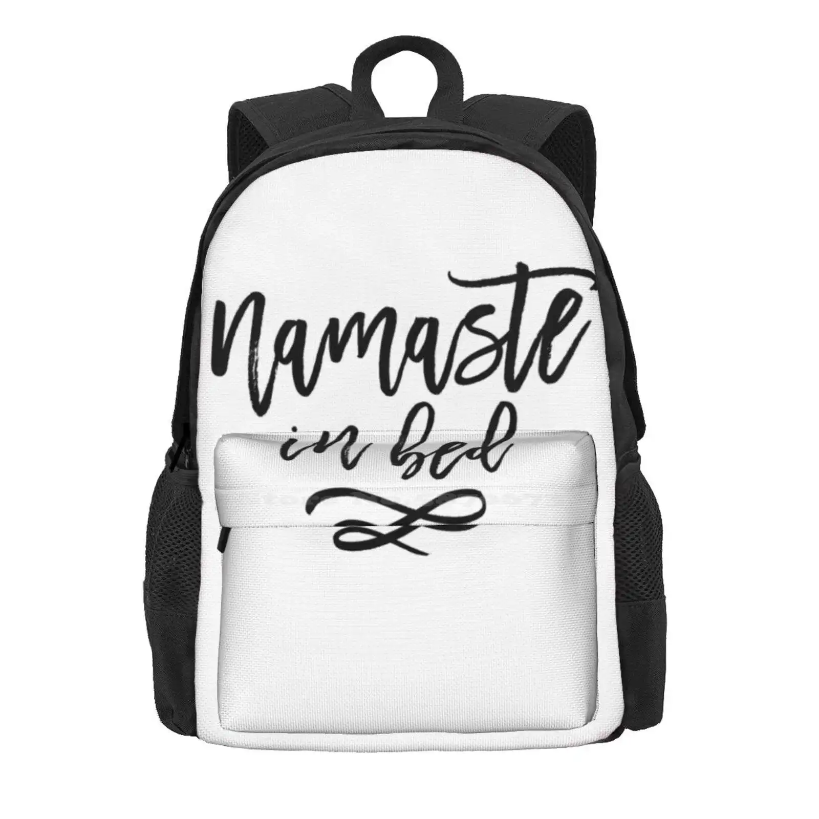 Namaste In Bed Funny Typography Quote Hot Sale Schoolbag Backpack Fashion Bags Namaste In Bed Typography Funny Quote Lazy Black