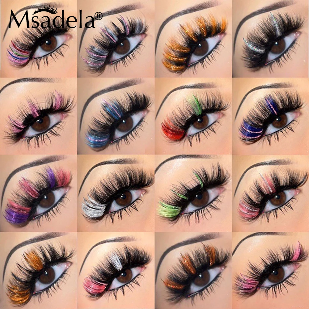 18-22MM Glitter Ombre Colored Lashes Bulk Wholesale Fluffy Colorful Mink Lashes Thick Natural Fake Eyelashes Box Package Makeup