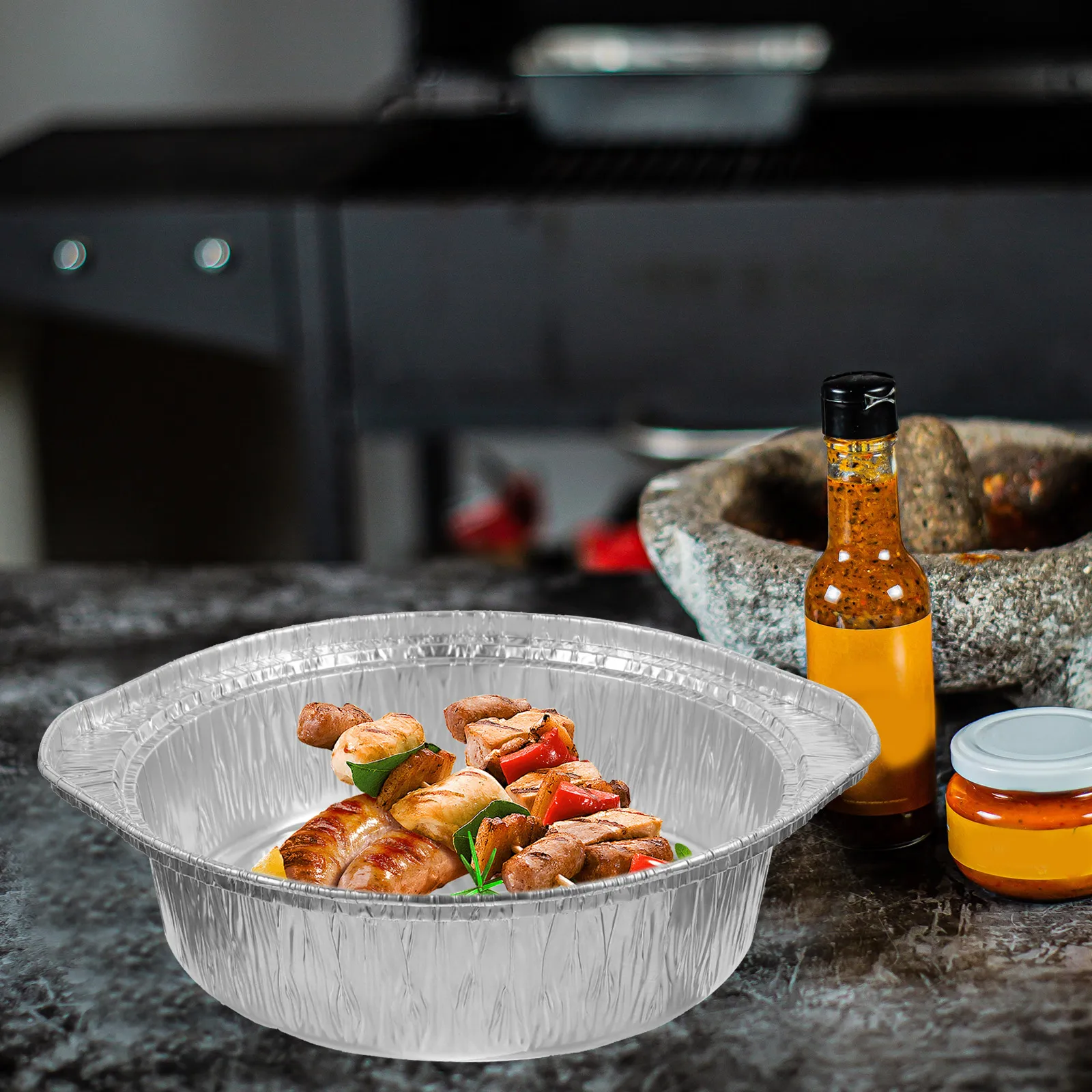 

BBQ Tin Foil Pot Thick Aluminum 2100ml Disposable Baking Cooking Pan Food Storage Oven Party Picnic Accessories