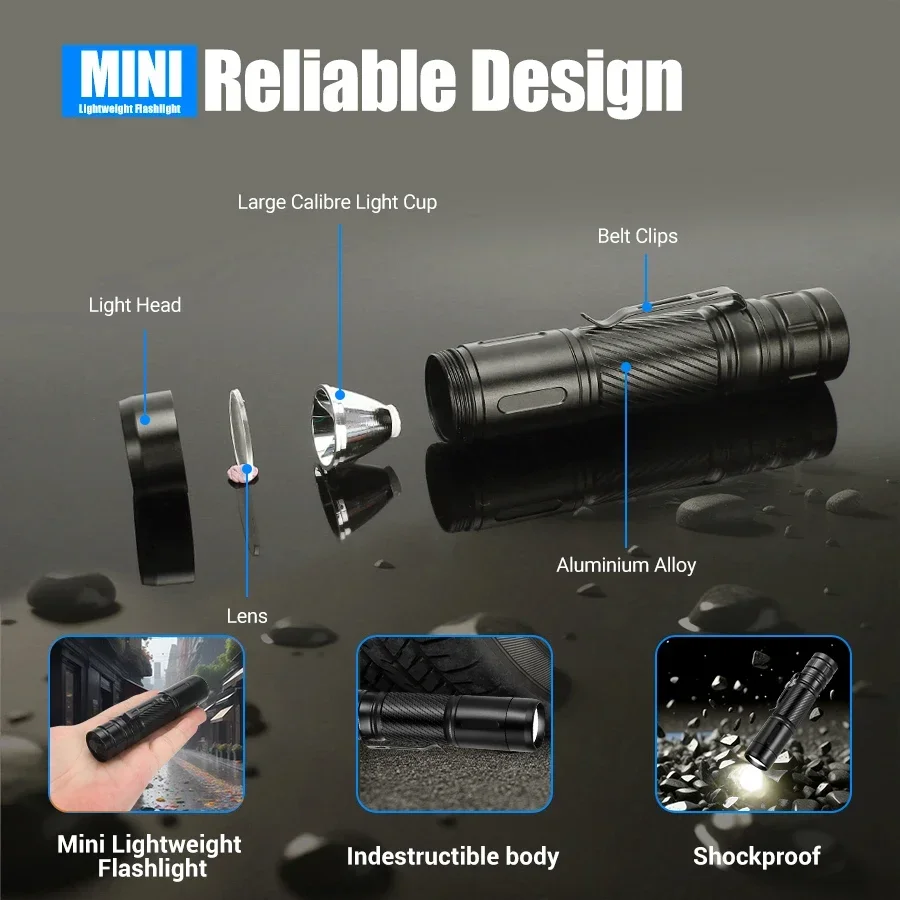 BALDR-linterna LED potente SC8, linterna táctica recargable con Clip para bolígrafo, linterna de emergencia superbrillante para senderismo, batería