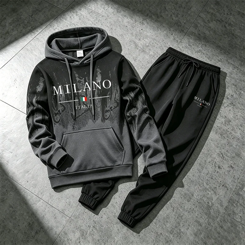 Italy Fashion Sportswear 2pcs Set Male Daily Casual Sports Hooded Jogger Suit 2026 New Arrival Men's Tracksuit Hoodie&sweatpants