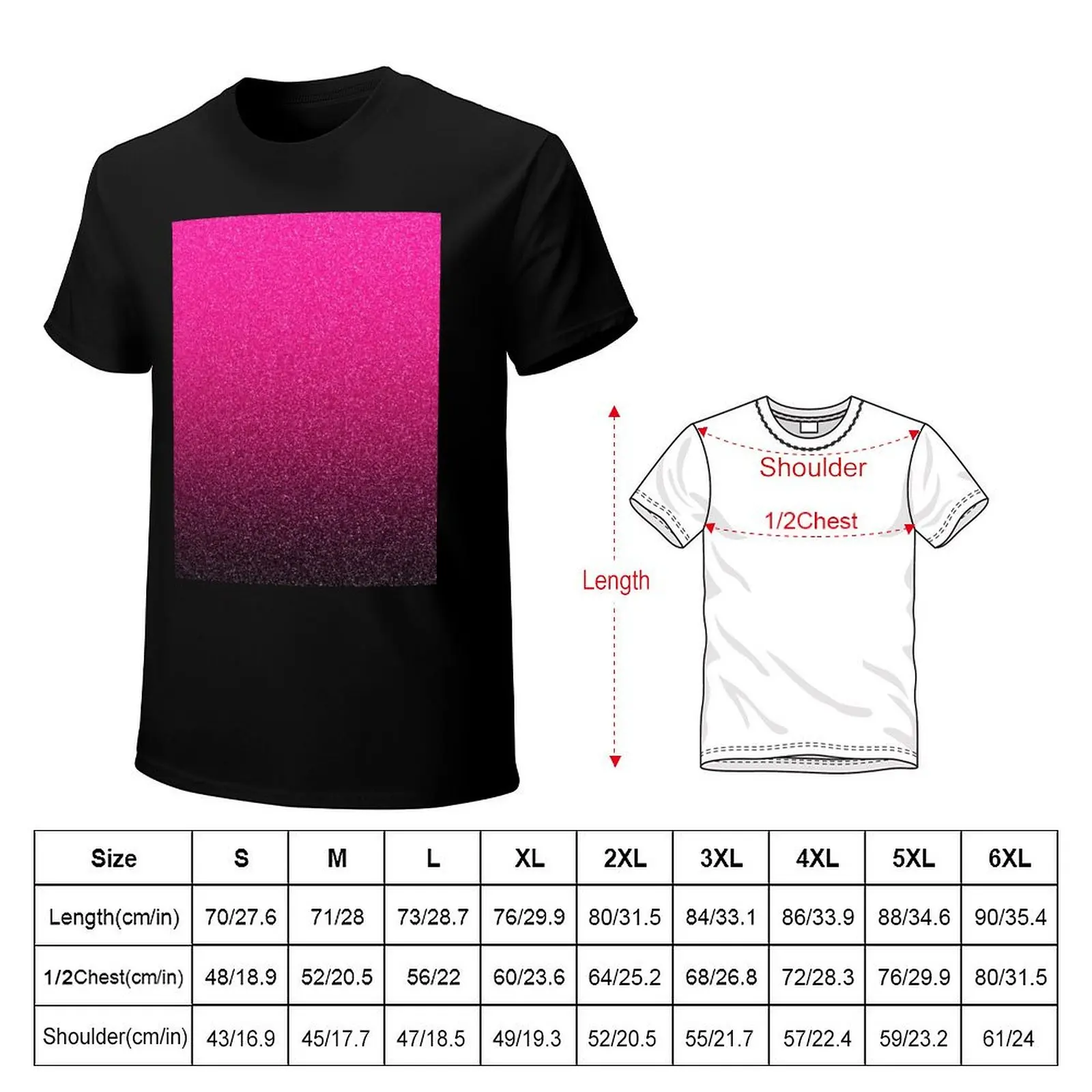 Pink To Black Gradient Glitter Design T-Shirt Vintage Style Printed Top