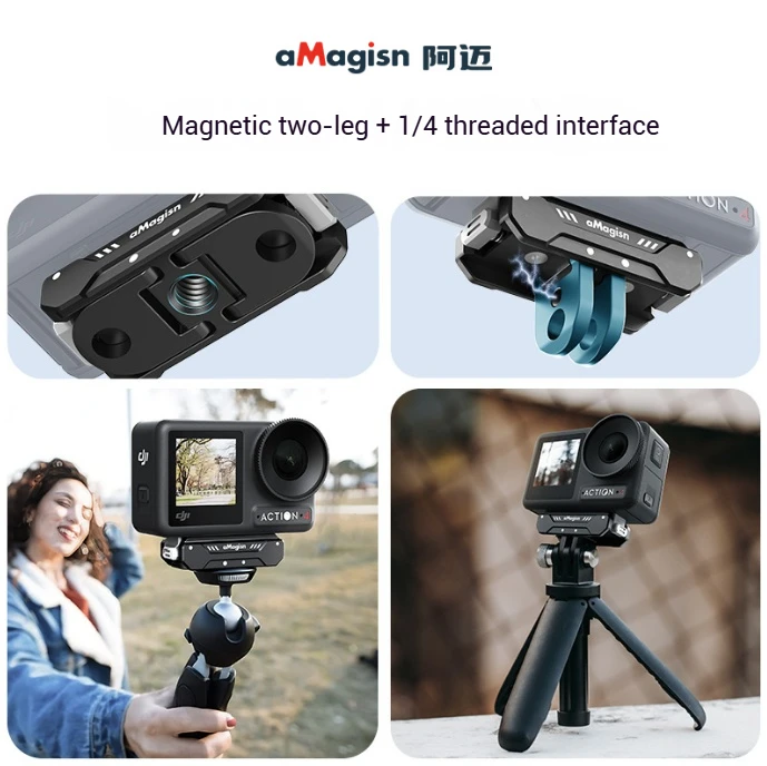 aMagisn Quick Release Adapter Mount voor Osmo Action 5 Pro 4/Action 3 Beugel Uitbreiding Magnetische Aluminiumlegering