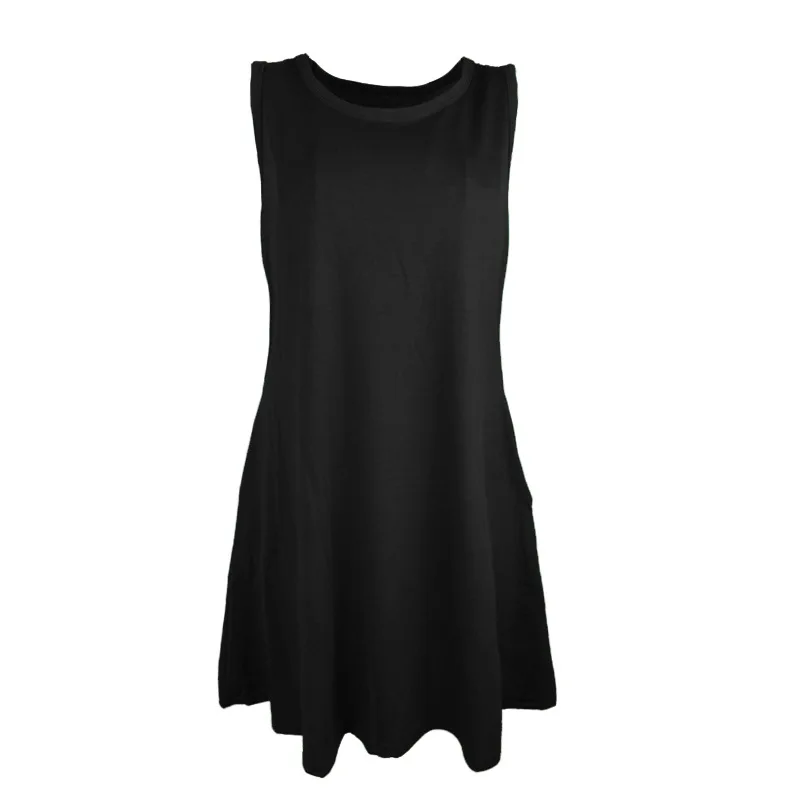 Women Dress Summer Casual Sleeveless T Shirt Dresses Beach Cover Up Plain Pleated Tank Pockets Dress Vacation Style