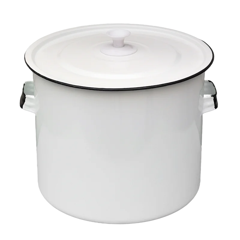 Large Capacity Enamel Stock Pot With Lid Dual Handles Enamel Storage Bucket Kitchen Cooking Soup Container