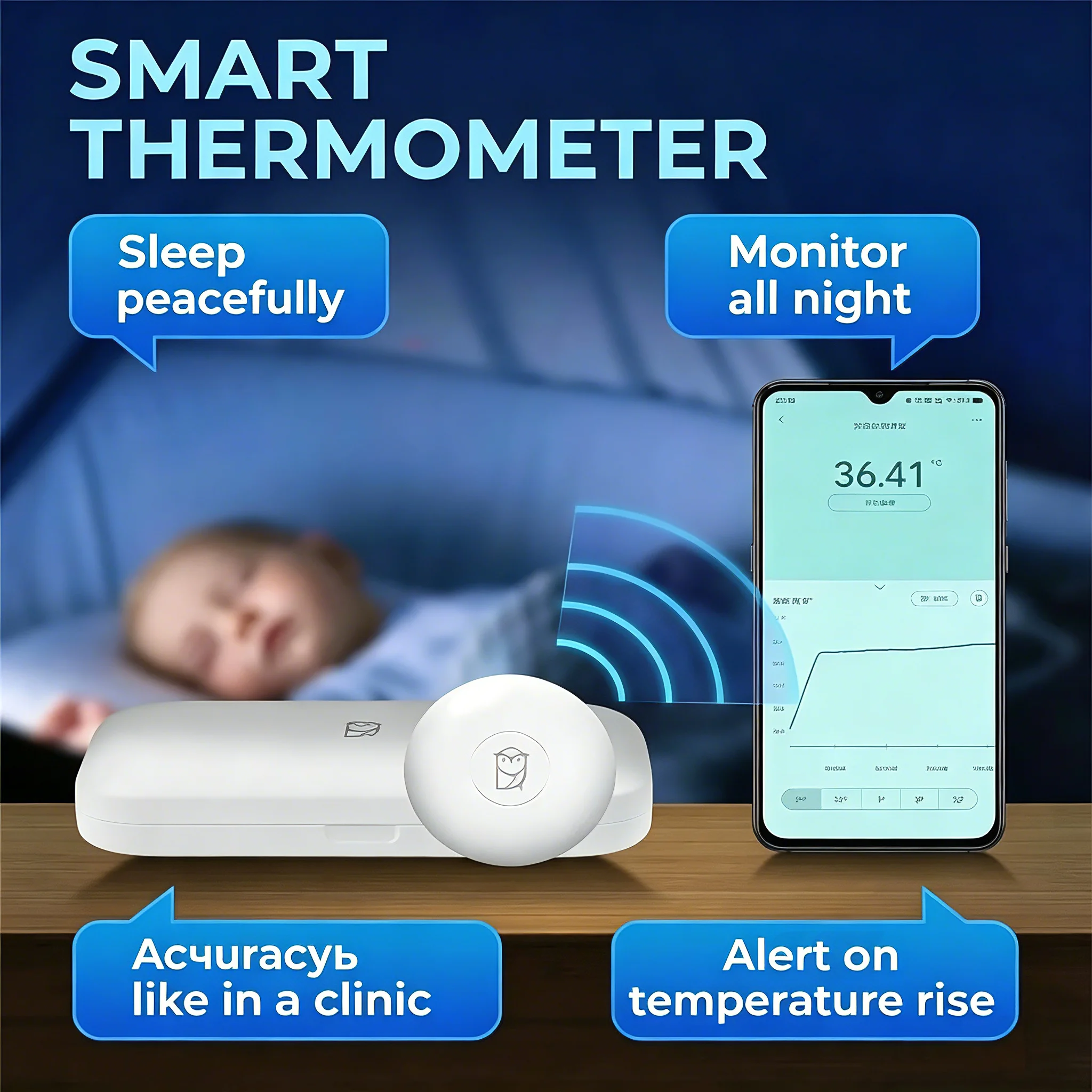 

Smart Home Baby Kids Wireless Thermometer Pro Hign Temperature Alarm Sensor for Miaomiaoce App Control Remote Monitoring