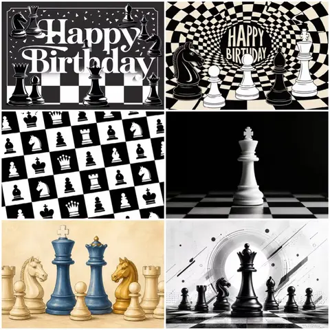 Black White Chess Birthday Party Decoration Background Checkerboard King Queen Kids Intelligence Game Backdrop Room Banner Props