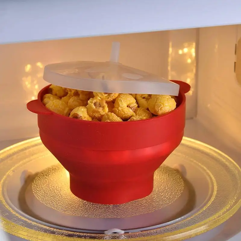 [T] Collapsible Silicone Microwave Popper Popcorn Maker With Lid Microwave Popcorn Bowl Fruit Bowl Multifunction DIY Bowl 1PC