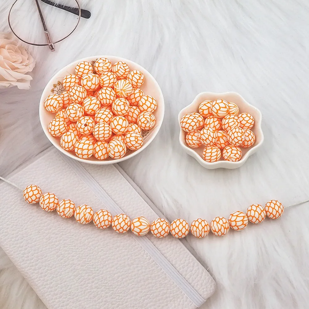 

Chenkai 50PCS 15mm Scales Print Silicone Beads Baby Round Shaped Beads Teething BPA Free DIY Sensory Chewing Toy Accessories