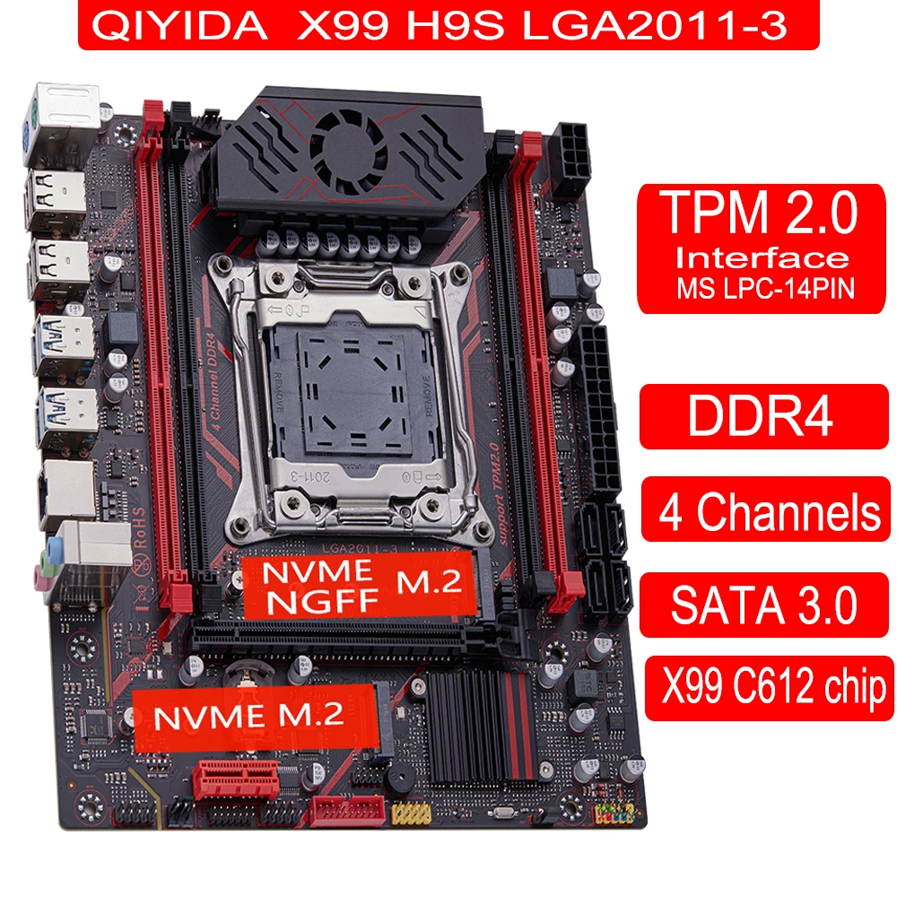 Płyta główna QIYIDA X99 TPM 2.0Interfejs LGA 2011 3 z NVME NGFF M.2 Obsługa 4 kanałów X99 C612chip DDR4 Pamięć SATA3.0 USB3.0