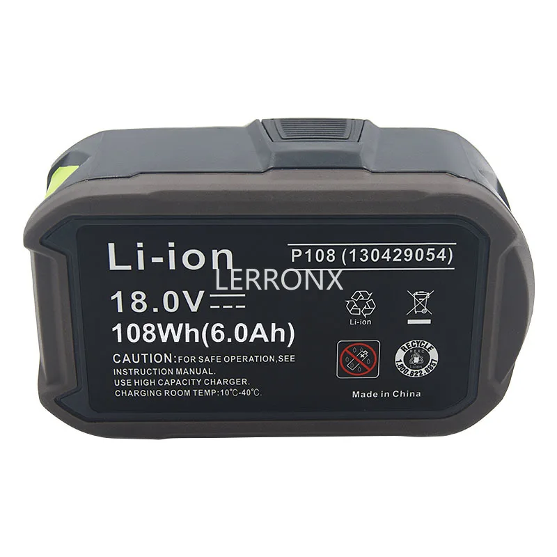 18V 6000mAh Li-ion Rechargeable Battery for Ryobi ONE+ Cordless Power Tool BPL1820 P108 P109 P106 P105 P104 P103 RB18L50 RB18L40