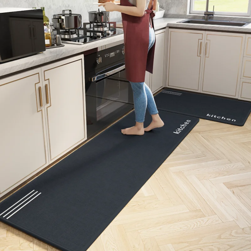 Water-Absorbing Anti-Drop Kitchen Floor Mats Nordic Flax Rubber Sole Non-Slip Doormat Simple Printing Long Interior Decoration