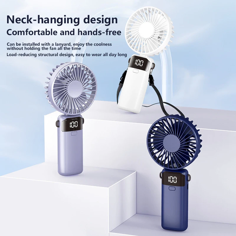 Xiaomi Handheld Fan LED Digital Display Portable Student Small Fan Gift 5-Speed Folding 90° Neck Base USB Small Electric Fan