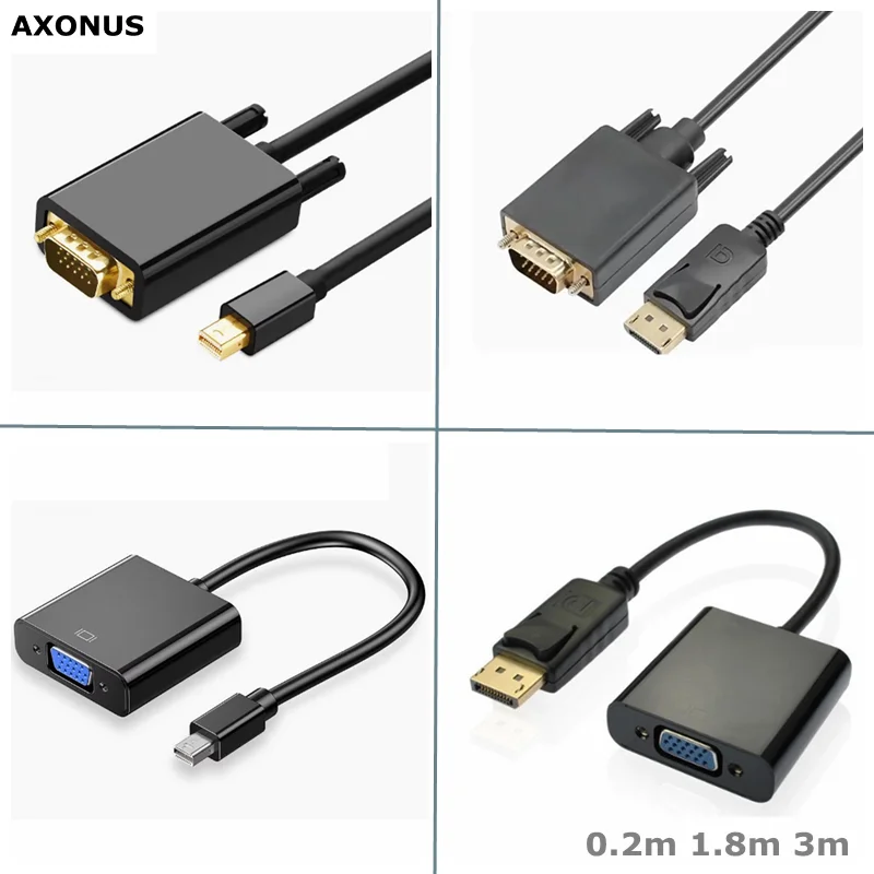 Adaptador de Cable DisplayPort / Mini DP a VGA macho hembra, enchufe chapado en oro 1080P Displayport DP fuente a Cable de pantalla VGA