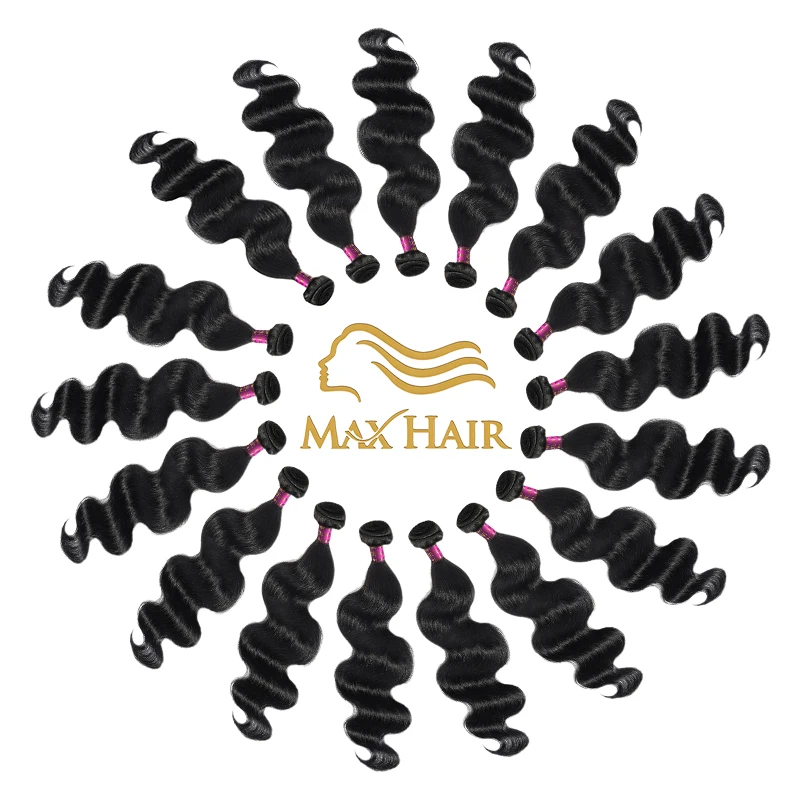 Maxhair-Remy Pacotes De Cabelo Humano, Extensão De Onda Do Corpo, Cabelo Brasileiro, Cutícula Alinhada, Trama Dupla, Cor Natural, Atacado, 12A