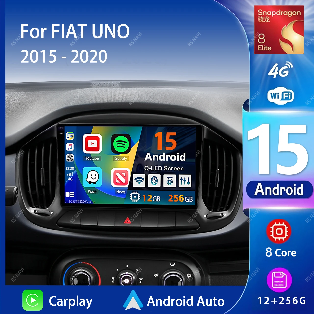 Qualcomm Android 15 Carplay Auto 2K Screen Car Radio Multimedia Video Player For FIAT UNO 2015 - 2020 Autoradio GPS Stereo 2din