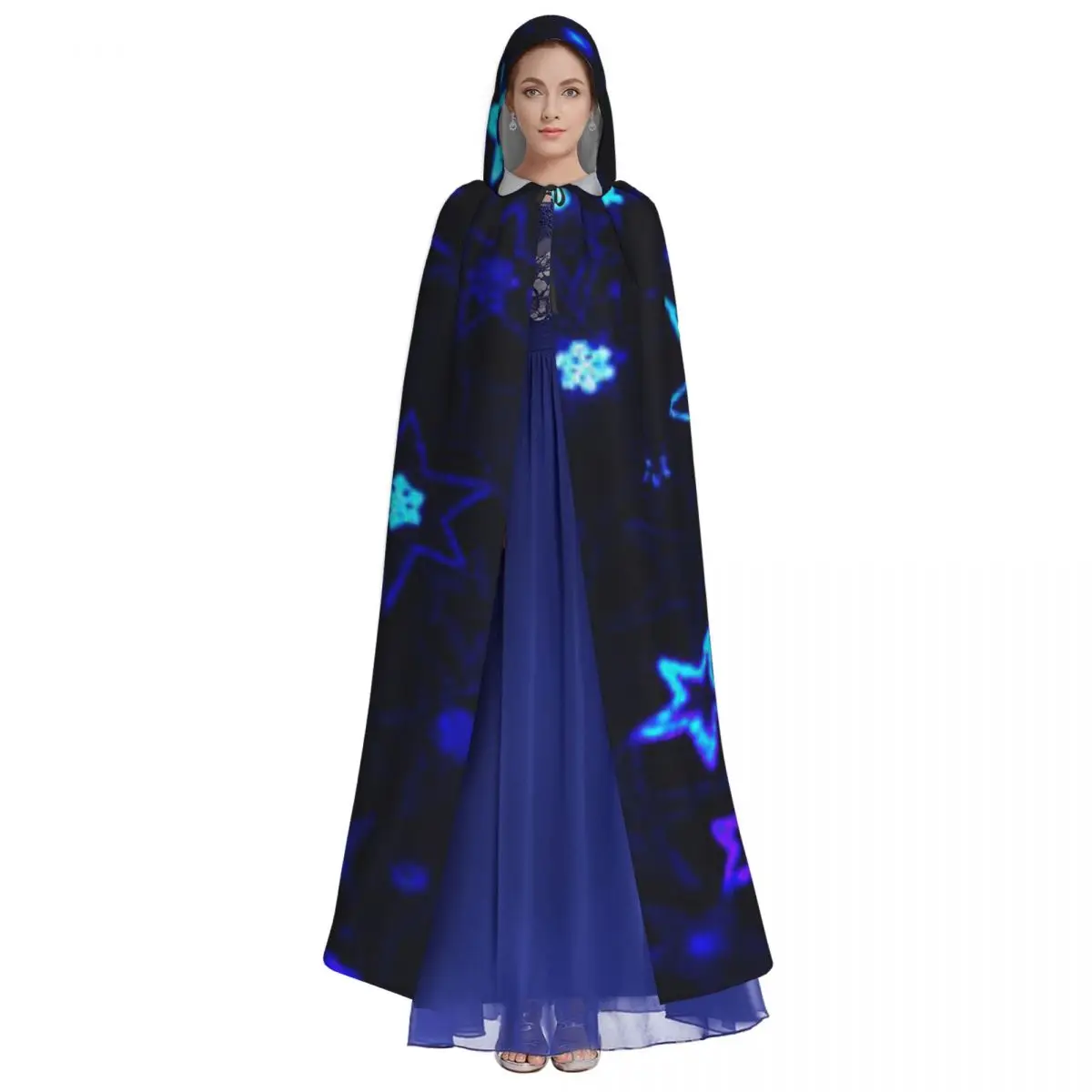 Holographic Stars Hooded Cloak Coat Halloween Cosplay Costume Vampire Devil Wizard Cape Gown Party