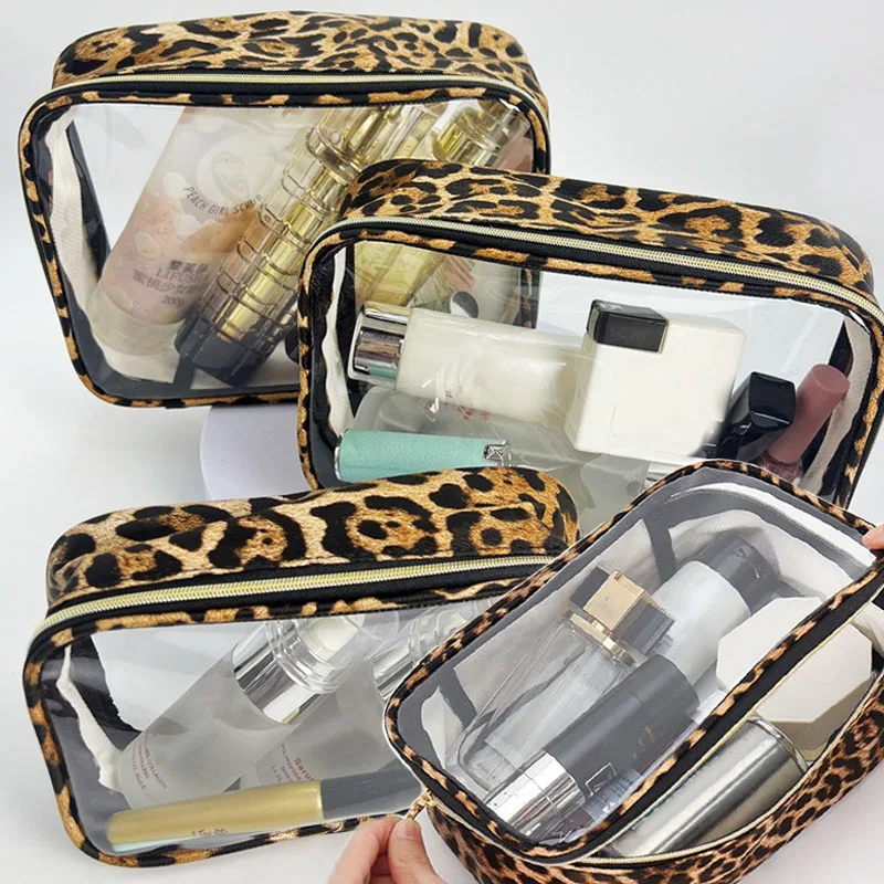 

Waterproof Transparent Cosmetic Bag Large Capacity Portable Leopard Print Makeup Bags Travel MakeUp Cosmetic Organizer Zipper