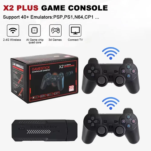 Imagen 1 del producto Consola de videojuegos X2 Plus 256G Retro Game Stick 4K HD con doble controlador inalámbrico 50 emulador para regalos de niños