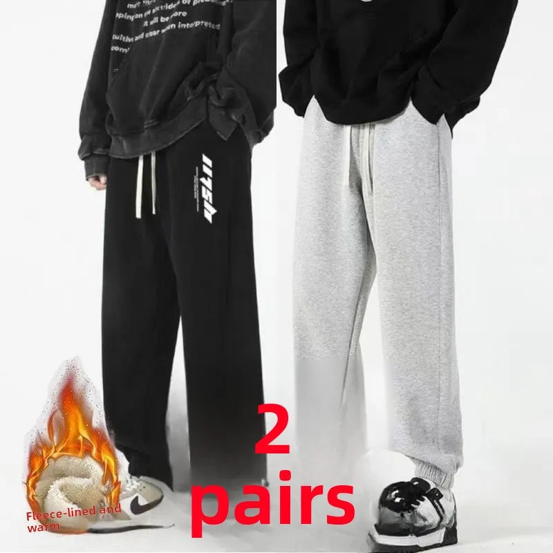 

Мужские утепленные повседневные брюки свободного кроя с прямым силуэтом, удобные, модные, для осени и зимы