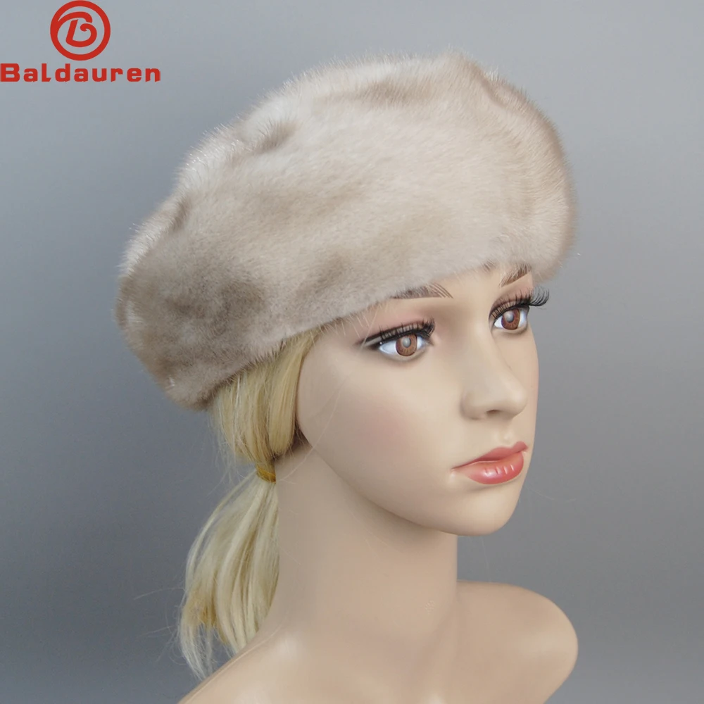 Hot Sale Luxury Women Real Natural Mink Fur Hat Beanies Real Fur Berets Fashion Winter Warm Women Knit Caps Mink Hats Berets