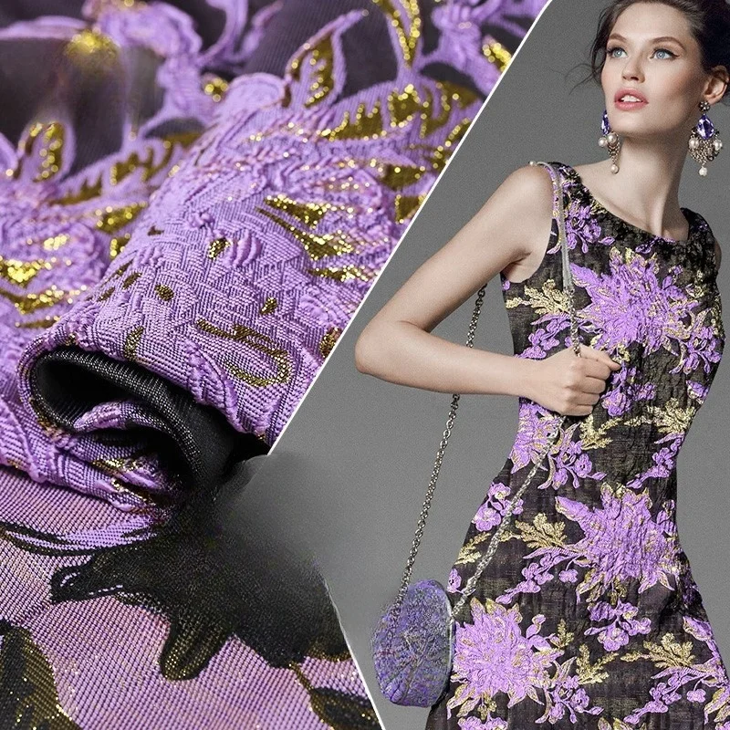 

Jacquard fabric for dress and formal wear golden thread flower relief brocade suit set