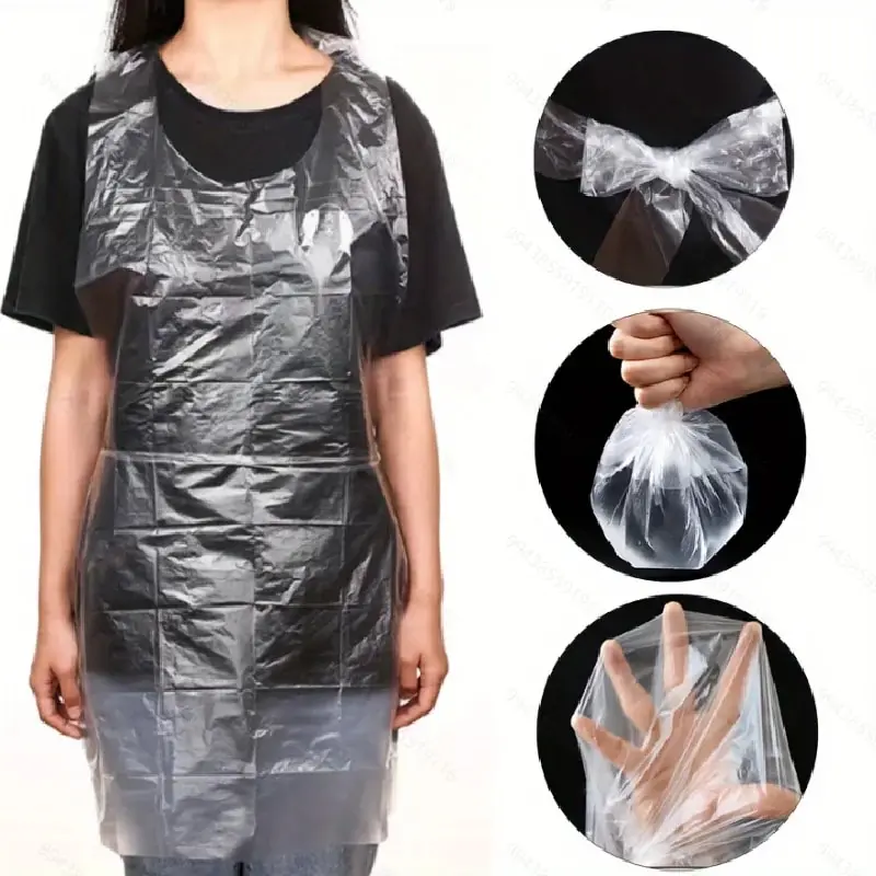 50PCS Disposable Aprons Plastic Aprons for Painting Parties Disposable Aprons for Cooking Hot Pot Household Chores Picnics