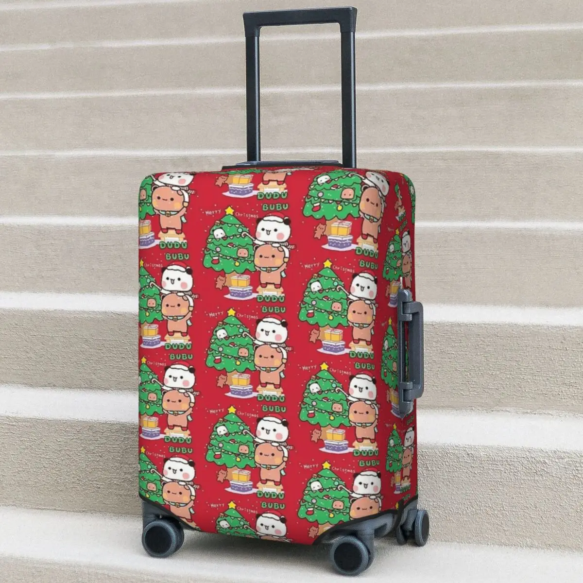 

Bubu Dudu Xmas Friendly Panda Suitcase Cover Merry Christmas Gift Travel Flight Strectch Luggage Supplies Protection