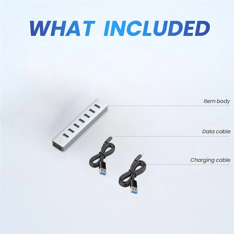 USB Splitter For Laptop, Phones, PC, And Other USB Devices- 7 Ports USB Hub Multi-Port Desktop Adapter Powered