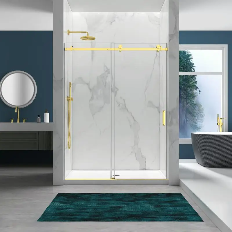 

Frameless Soft-Close Shower Door 56-60"W x 76"H, 6mm Tempered Glass, Protective Finish, Brushed Gold Stainless Steel Handle &