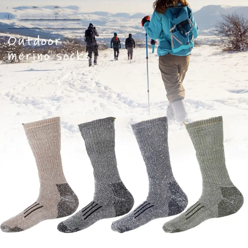 Gemütliche, atmungsaktive Socken aus Merinowolle, rutschfest, weich, lässig, Thermostrümpfe, feuchtigkeitsableitend, verdickte Herren-Stiefelsocken für den Winter