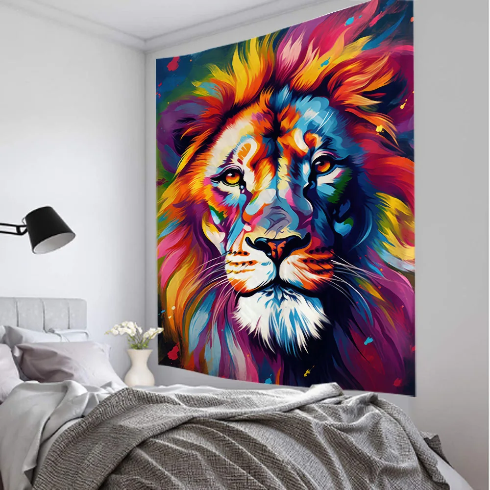 Animal tapestry, bedroom wall hanging cloth lion tiger giraffe peacock home decoration tapestry hippie aesthetic wall decoration