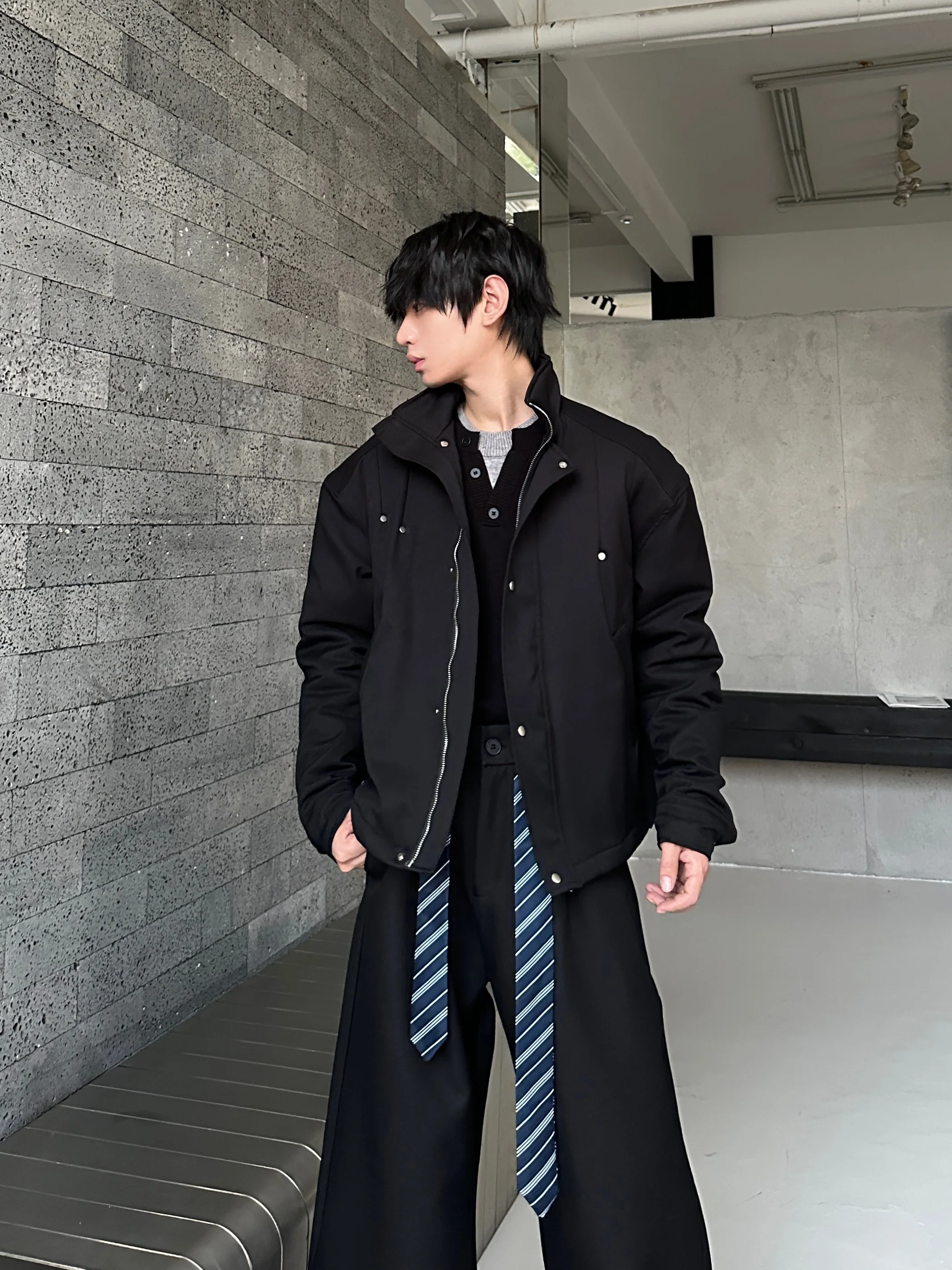 Men's Pleated Parkas Coats 2025 Autumn Winter New Warm Comfort Lapel Tops Handsome Long Sleeve Solid Color Simple Parkas Jackets