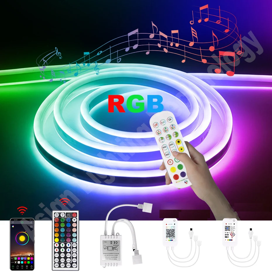 

DC12V Waterproof LED Neon Light Strip RGB Dimmable 1m-10m 120Leds/m Tuya Smart WiFi/ Bluetooth/IR Remote Flexible Tape for Room