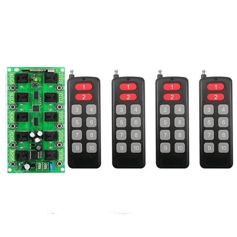 433 ميجا هرتز تيار مستمر 12 فولت 24 فولت 10A 10CH نظام التحكم عن بعد الصناعي اللاسلكي للترددات اللاسلكية ضوء رمز التعلم الفردي/الفرقة led الأجهزة المنزلية