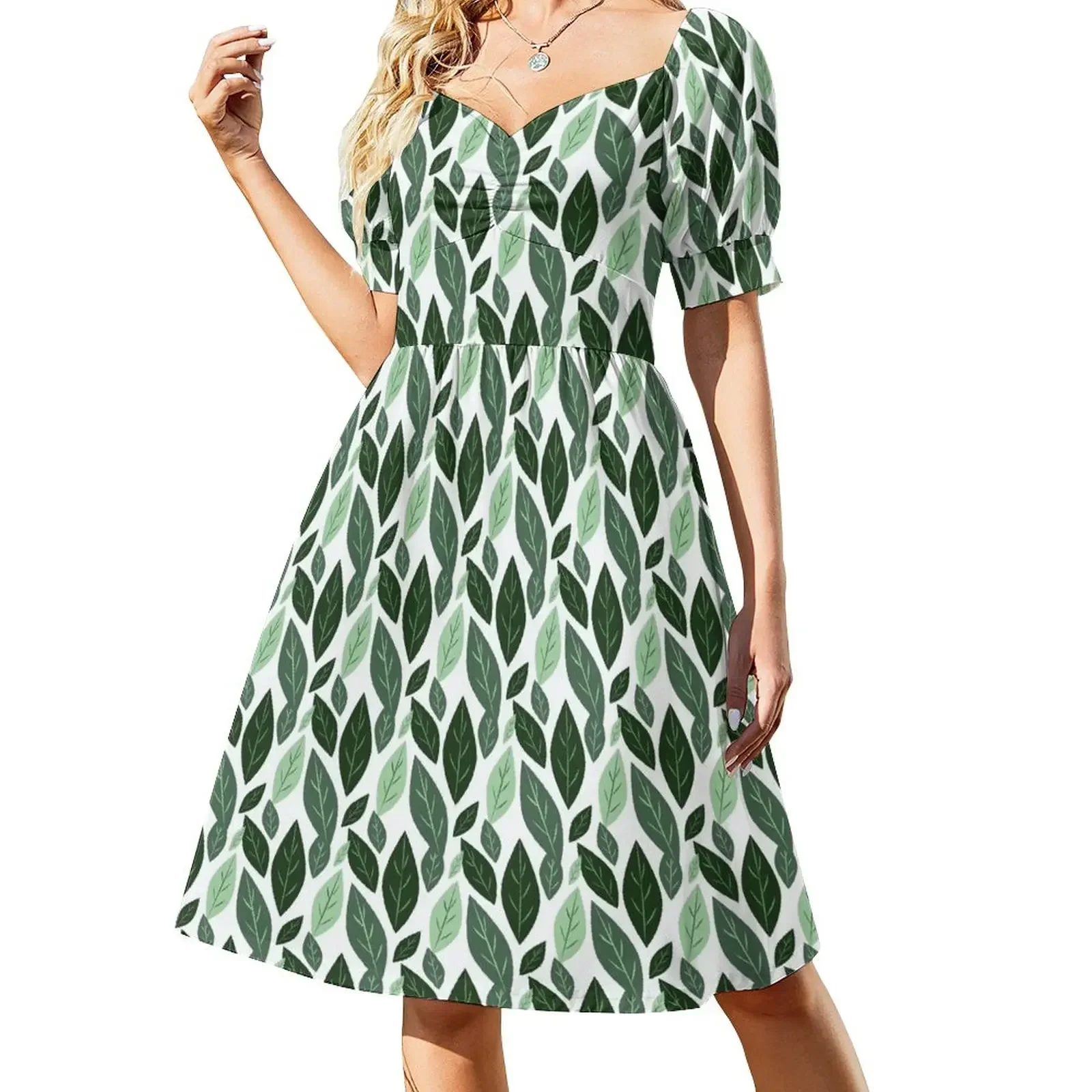 

Green Leaves Short-Sleeved Dress summer clothes prom dress Dress