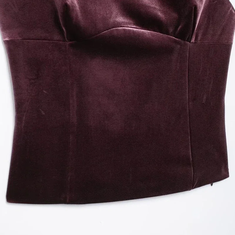 TRAF Bow Crop Top Women 2024 Women Tanks & Camis Women Velvet Puple Corset Sleeveless Straps Tops Backless Sexy Tops Casual Vest