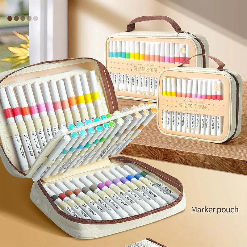 

24/36/48/60/84/120Slots Markers Pen Storage Bag Large Capacity Zipper Canvas Storage Pencil Bag Watercolor Pen Stationery Bag