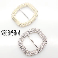 2Pcs/Batch 50*56MM Rhinestone Pearl Shoe Buckle Wedding Decoration DIY Clothing Alloy Festive Ribbon Party Ornament Accessories